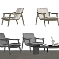 Modern Leisure Chairs With Wooden Frame Grey Fabric And Black Coffee Table In Living Room