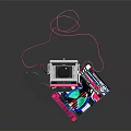 Pink Digital Camera With Vintage Style Design And Film Rolls Near Colorful