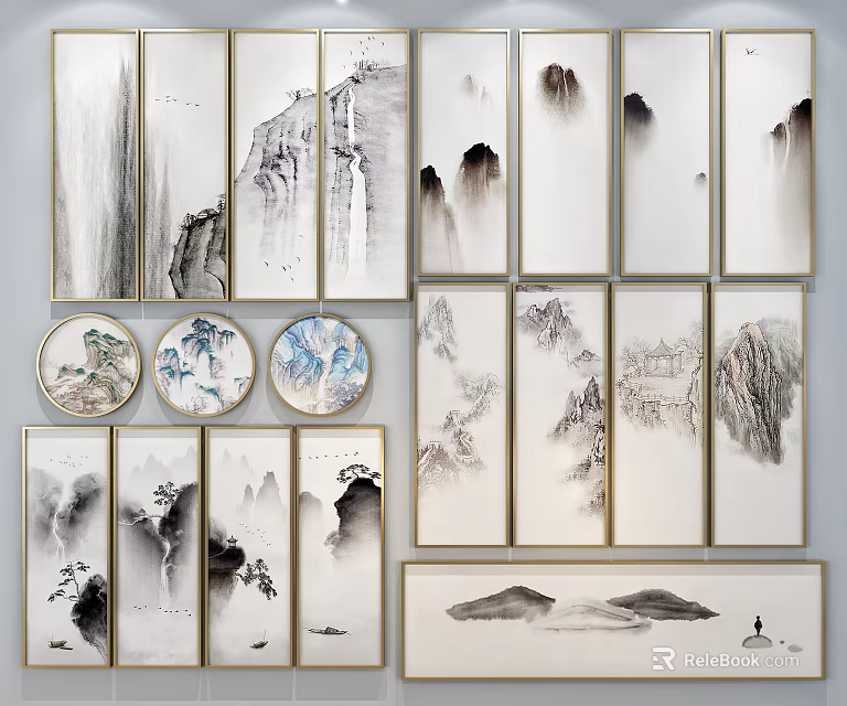 Ink Painting Themed Inflatable Models With Landscape And Figure Art Designs 3d model 