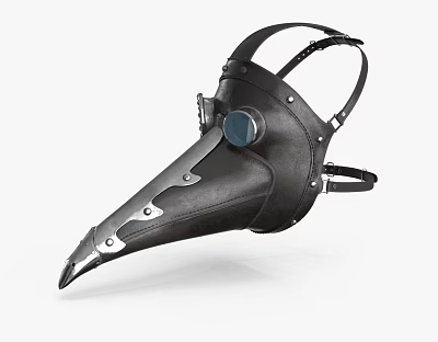 Black Leather Plague Doctor Mask With Long Beak And Glass Lens 3d model