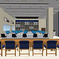 Monitoring Room Interior Design With Rows Of Control Desks And Surveillance Monitors