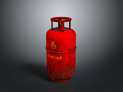 Red Central Gas Cylinder With Flame Logo And Rustic Metallic Finish 3d model