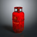 Red Central Gas Cylinder With Flame Logo And Rustic Metallic Finish
