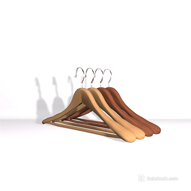 Wooden Clothing Hangers With Metal Hooks In Multiple Brown Tones For Wardrobe 3d model 