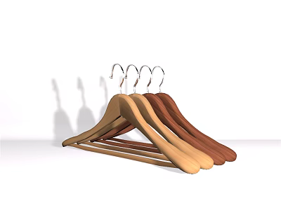 Wooden Clothing Hangers With Metal Hooks In Multiple Brown Tones For Wardrobe 3d model