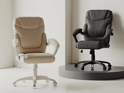 Beige Fabric Office Chair With White Base And Black Leather Office Chair On Round Platform 3d model
