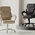 Beige Fabric Office Chair With White Base And Black Leather Office Chair On Round Platform