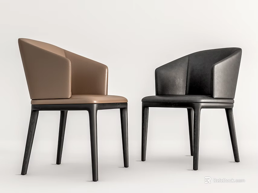 Stylish Leather Brown And Black Dining Chairs With Modern Simple Design 3d model