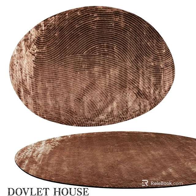 Square Brown Velvet Rug With Wavy Lines And Concentric Circle Patterns 3d model 