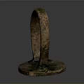Ancient Metal Sculpture With Carved Circular Design And Ring Handle Cross Patterns