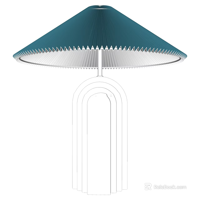 Modern Table Lamp With Teal Pleated Lampshade And White Curved Frame 3d model 