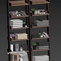 Organized Laundry Daily Use Essentials Shelf With Stacked Towels Assorted Bottles And Potted Plants