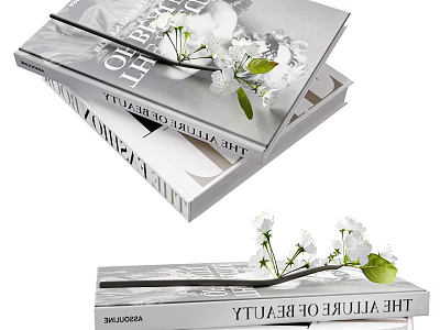 Stacked Art And Beauty Books With White Flowers And Green Leaves 3d model