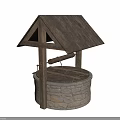 Traditional Well Structure With Wooden Roof Stone Base And Winch Handle
