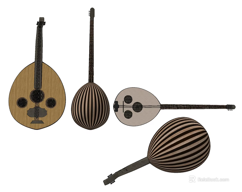 Handcrafted Wooden Musical Instruments And Art Supplies Including Brushes Paints And Stringed Tools 3d model 