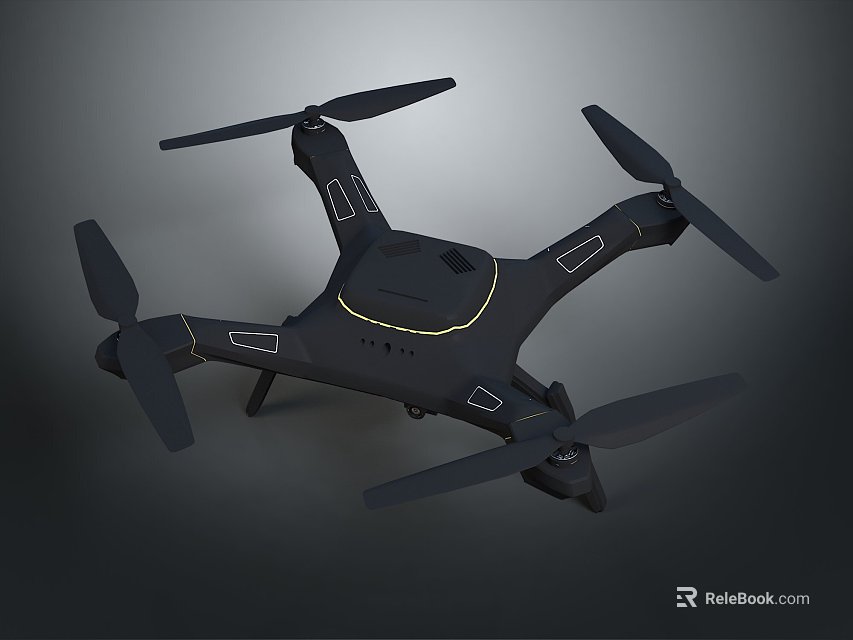 Black Modern Helicopter Drone with Four Rotors Yellow Accents and Sleek Design 3d model 