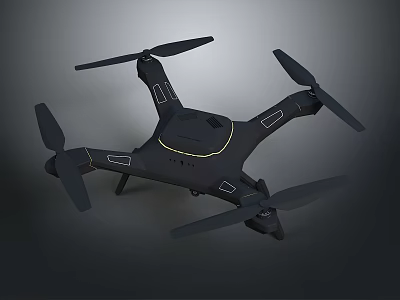 Black Modern Helicopter Drone with Four Rotors Yellow Accents and Sleek Design 3d model