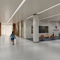 Modern Hospital Outpatient Clinic Lobby With Reception Desk Seating Artworks And Visitor Walking