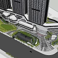 Modern Commercial Complex With High Rise Buildings Open Plaza And Landscaped Gardens