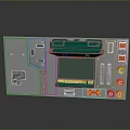 Green Gate With Silver Side Structures Orange Buttons And Red Logo Elements