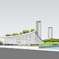 Modern Urban Architecture With Curved Roof Building Waterfront Greenery And Skyscrapers