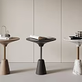 Modern Conical Base Side Tables in Three Colors with Round Tops and Decorative Items 3d model