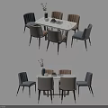 Modern Dining Table Set With Rectangular And Round Tables Upholstered Chairs And Decorative Vase 3d model