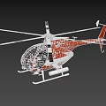 Red Helicopter with Black and White Rotors and Body Markings in Studio Render