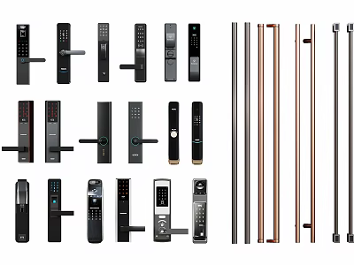 Different Types of Modern Door Handles with Various Designs and Metal Materials 3d model