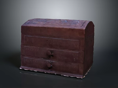 Dark Brown Wooden Storage Box With Carved Top And Two Drawers 3d model