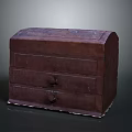 Dark Brown Wooden Storage Box With Carved Top And Two Drawers