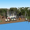 Tranquil Wooden Cabin With Palm Trees Swimming Pool Sun Loungers And Outdoor Area
