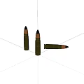 Three Green Ammunition Bullets With Black Tips On White Background