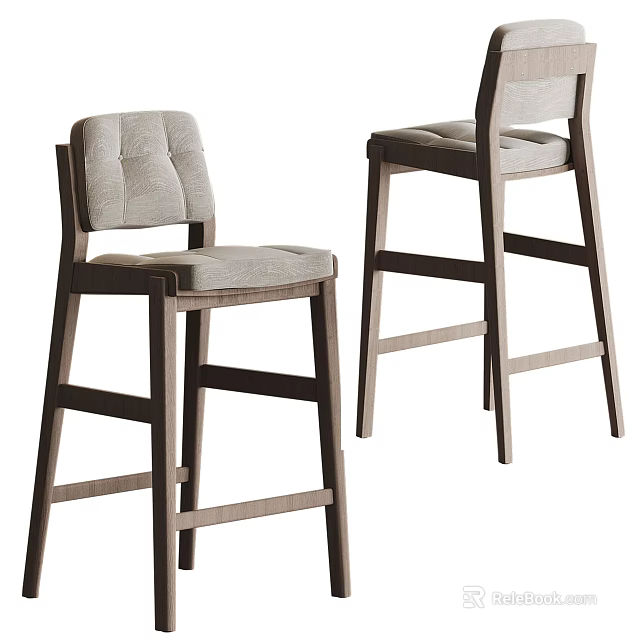 Modern Minimalist Bar Stools With Wooden Frame And Tufted Upholstered Seat 3d model 