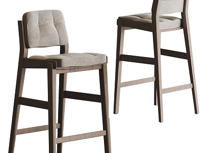Modern Minimalist Bar Stools With Wooden Frame And Tufted Upholstered Seat 3d model
