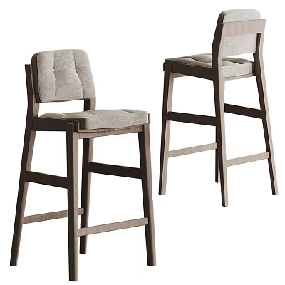 Modern Minimalist Bar Stools With Wooden Frame And Tufted Upholstered Seat 3d model