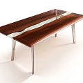 Modern Stylish Tea Table Featuring Wooden Tabletop Transparent Glass Strip And Metal Legs