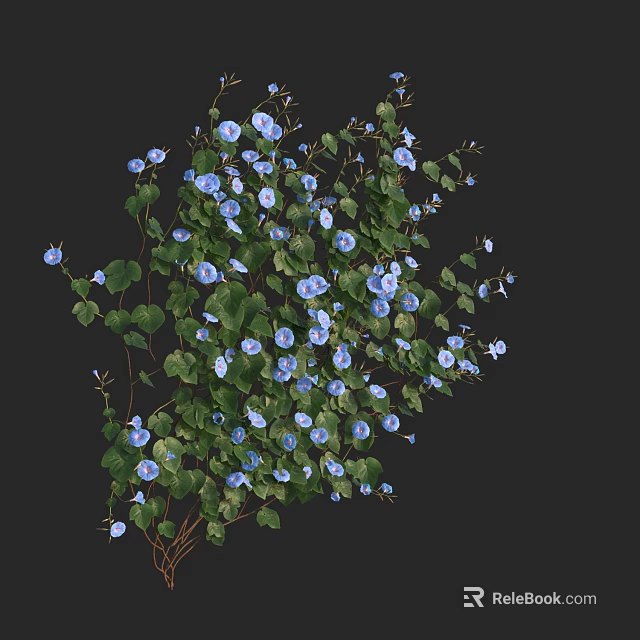 Lush Green Plant With Vibrant Blue Flowers And Fresh Green Leaves 3d model 