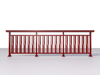 Red Metal Railing With Vertical Decorative Bars And Modern Design Structure 3d model