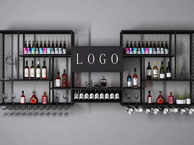 Modern Wine Cabinet Design With Logo Display Shelves For Wine Bottles And Glasses 3d model