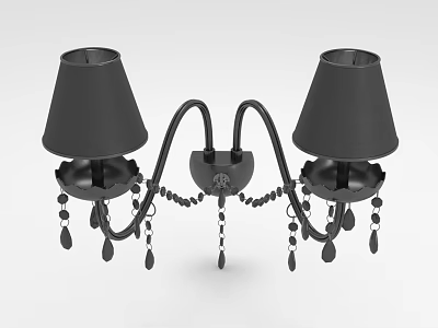 Elegant Black Chandelier With Two Lamp Shades Metal Frame And Decorative Waterdrop Pendants 3d model