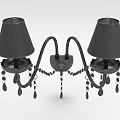 Elegant Black Chandelier With Two Lamp Shades Metal Frame And Decorative Waterdrop Pendants