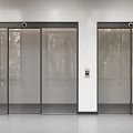 Modern Glass Sliding Doors With Black Frame And Control Panel In Interior 3d model