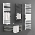 Modern Wall Mounted Bathroom Racks With White Towels On Grey Walls