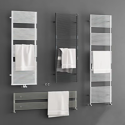 Modern Wall Mounted Bathroom Racks With White Towels On Grey Walls 3d model