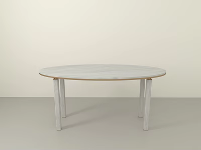 Round Office Desk With Light Colored Top Four Slim Legs Modern Minimalist Design 3d model