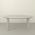 Round Office Desk With Light Colored Top Four Slim Legs Modern Minimalist Design