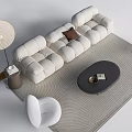 Modern White Sectional Sofa with Brown Cushion Oval Coffee Table and Floor Lamps