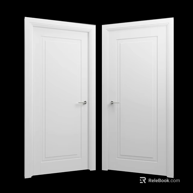 White Hinged Interior Doors With Simple Design And Silver Handles 3d model 