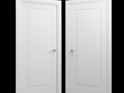 White Hinged Interior Doors With Simple Design And Silver Handles 3d model